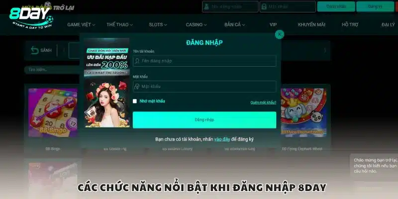 Các chức năng nổi bật khi đăng nhập 8day