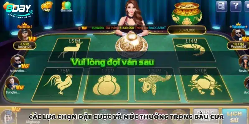 Các lựa chọn đặt cược và mức thưởng trong bầu cua